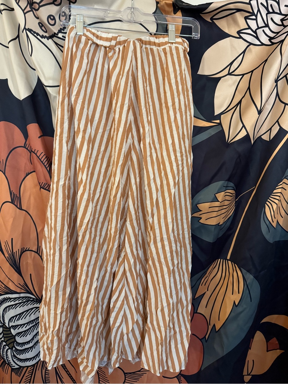 Primark Tan and White Striped Pleated Maxi Skirt